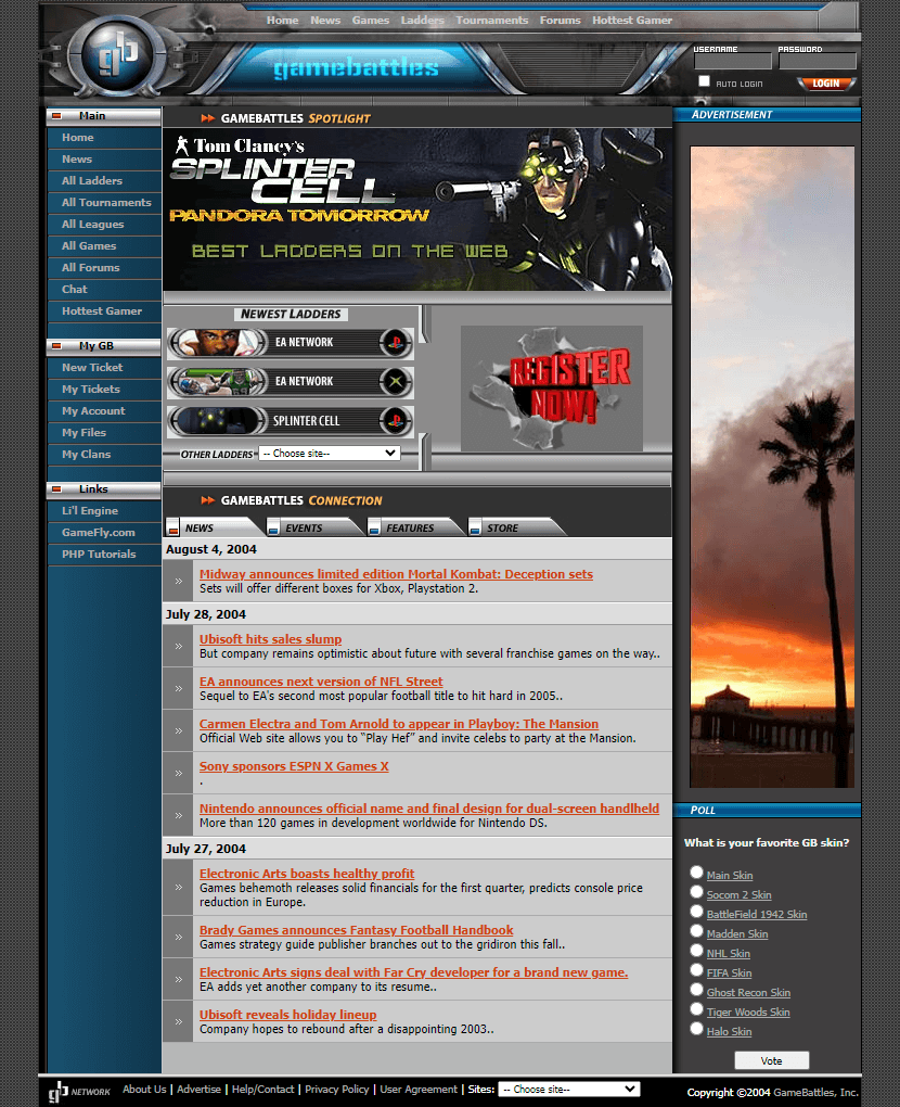 GameBattles website in 2004