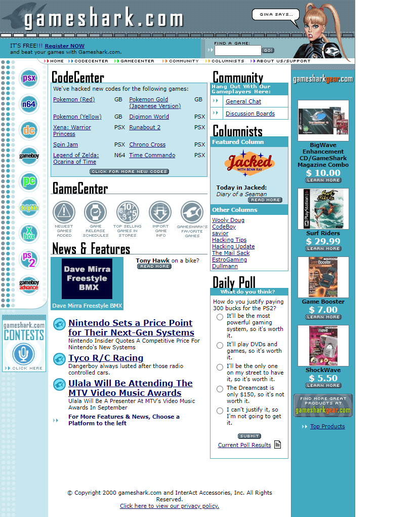 Gameshark.com website in 2000