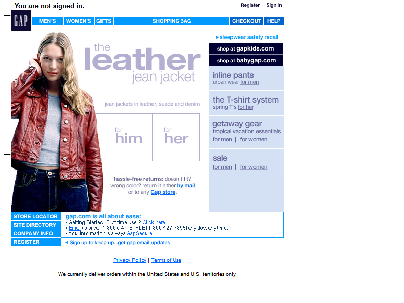 GAP website in 2000