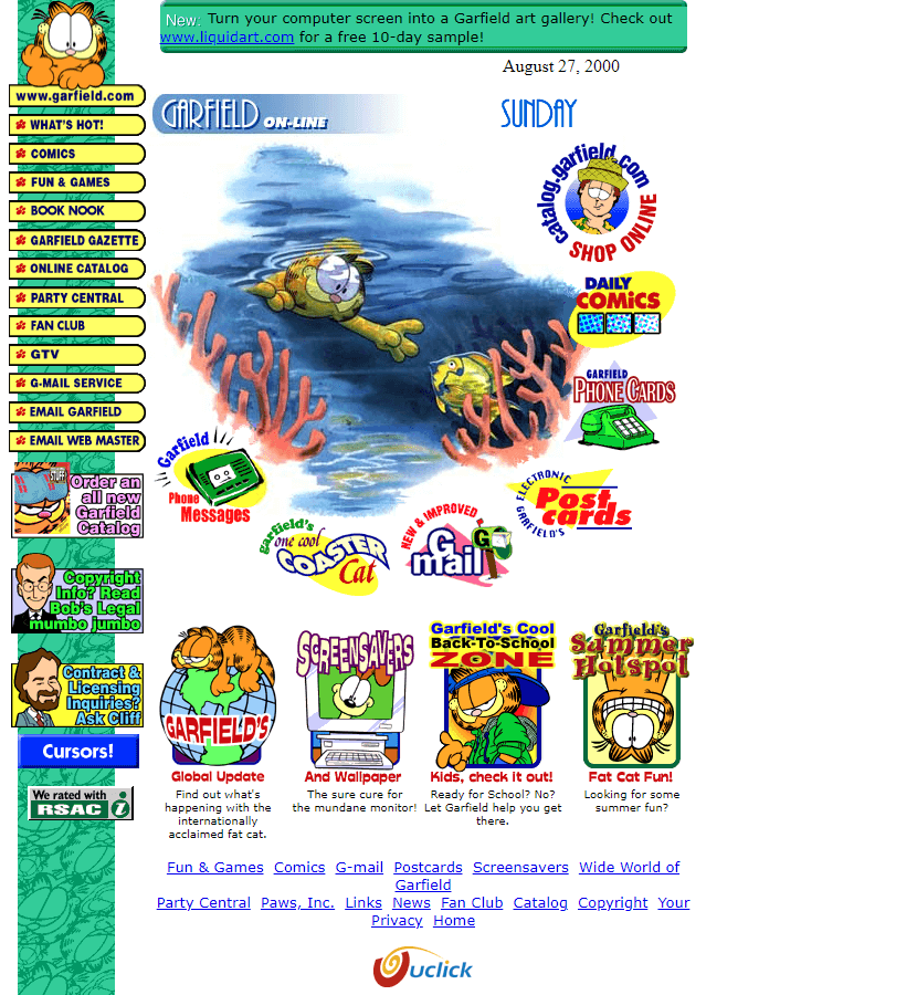 Garfield website in 2000