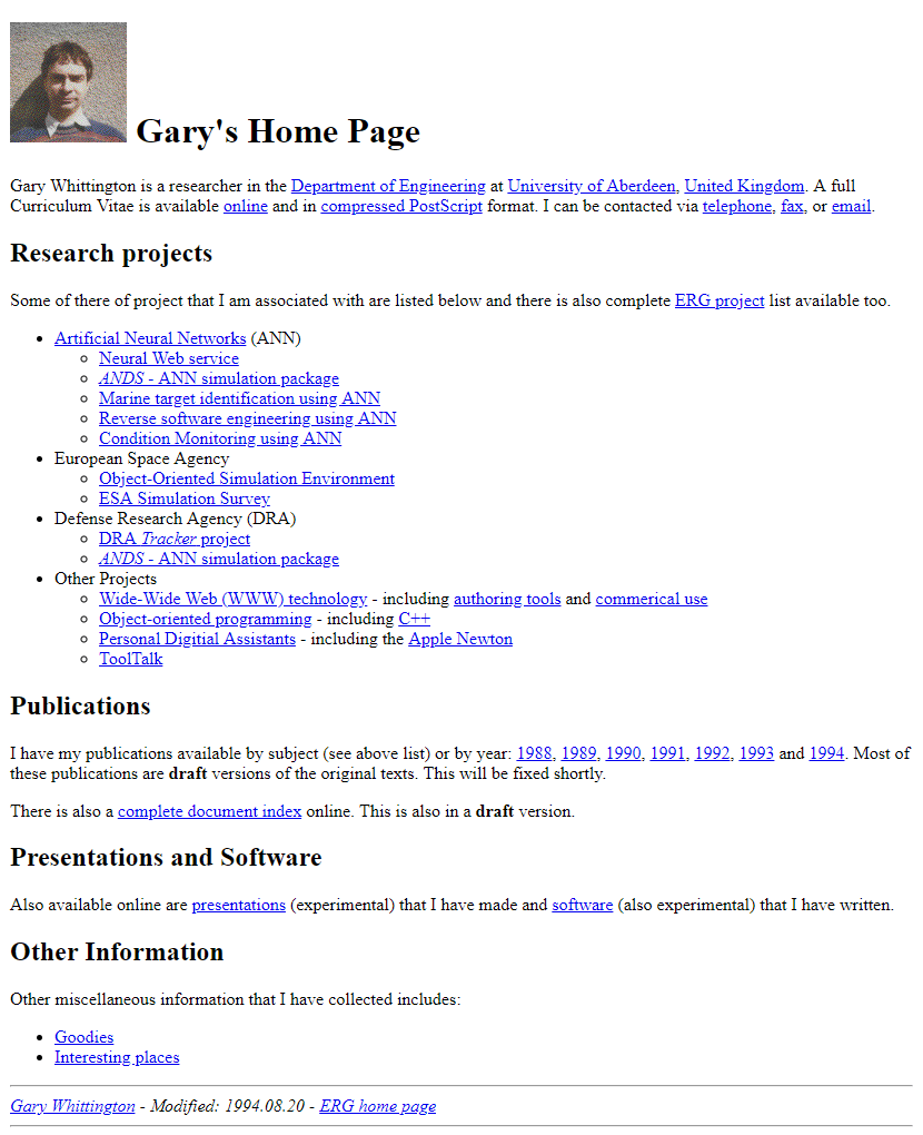 Gary’s Home Page in 1994