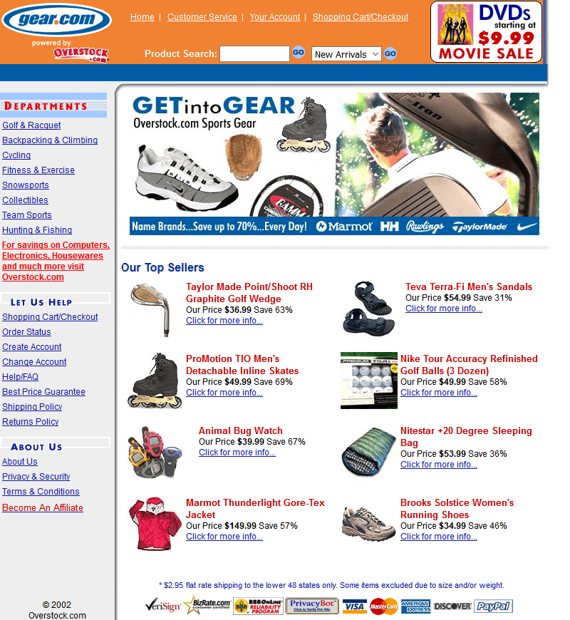 Gear Overstock website in 2002