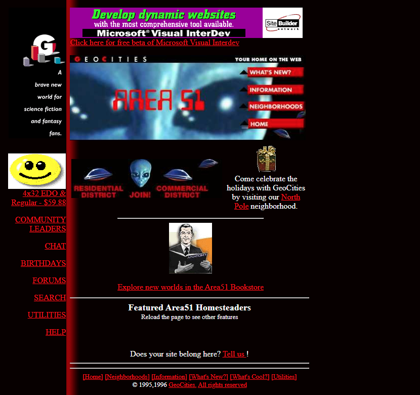 GeoCities Area51 website in 1997