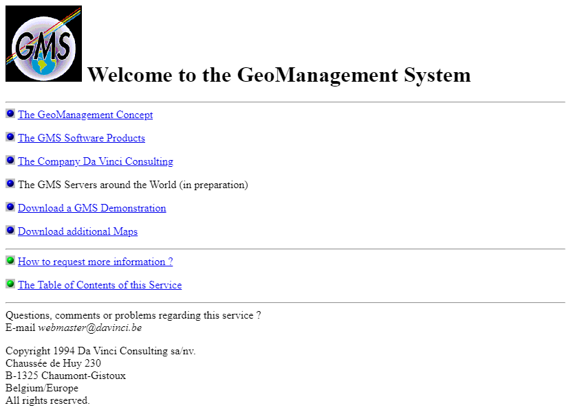 GeoManagement System website in 1994