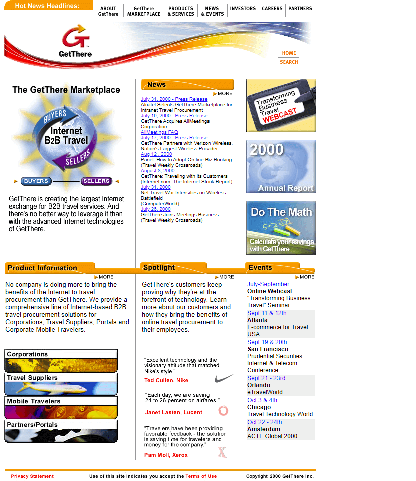 GetThere website in 2000
