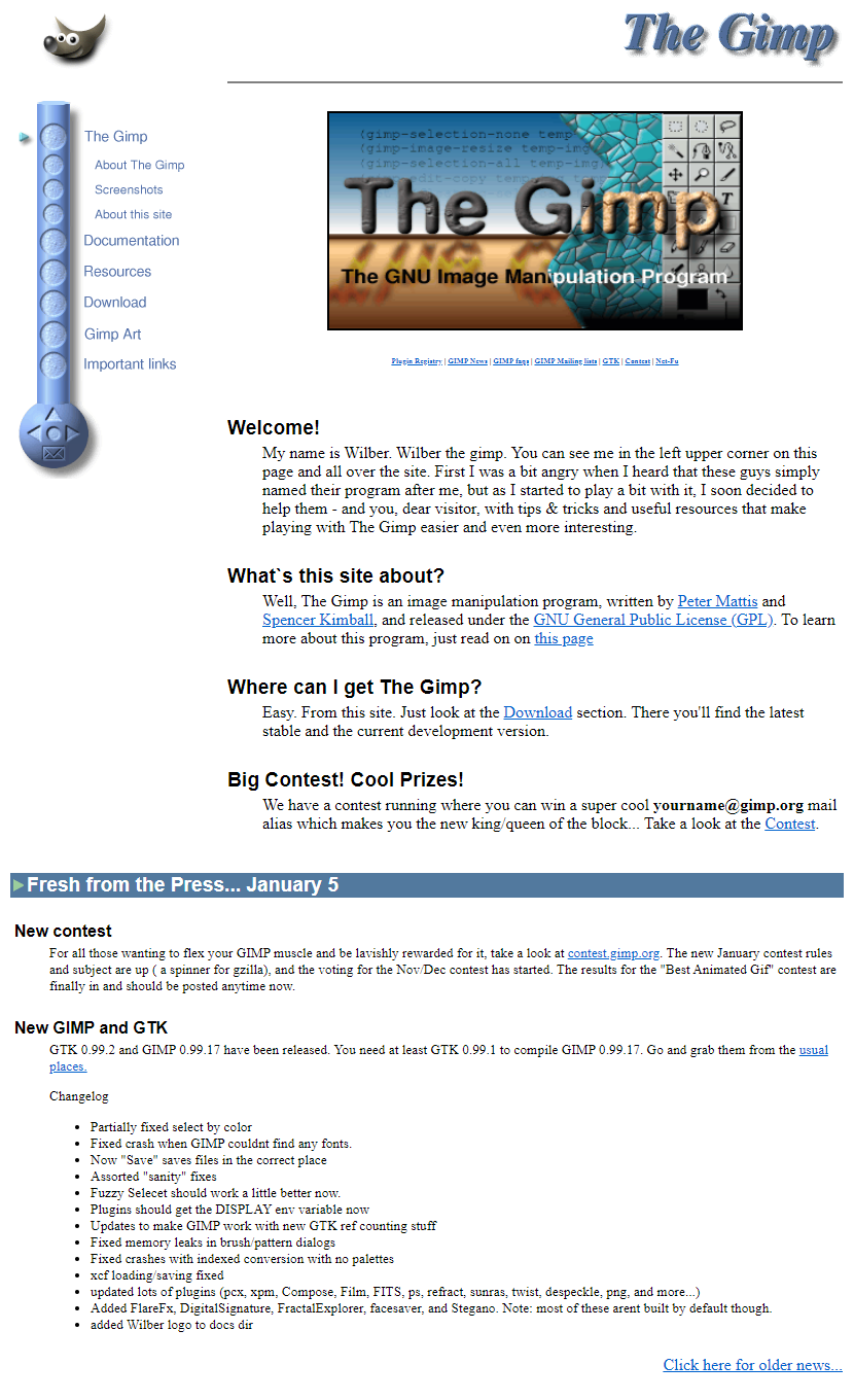GIMP website in 1998