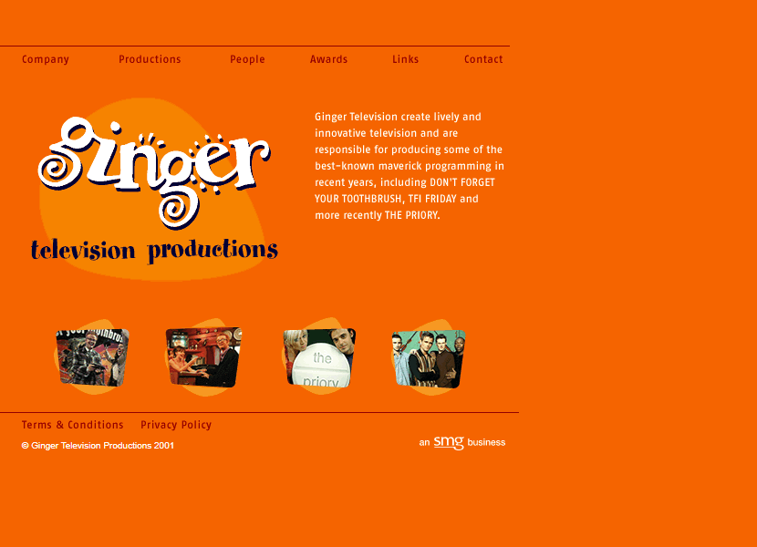 Ginger Television Productions website in 2001
