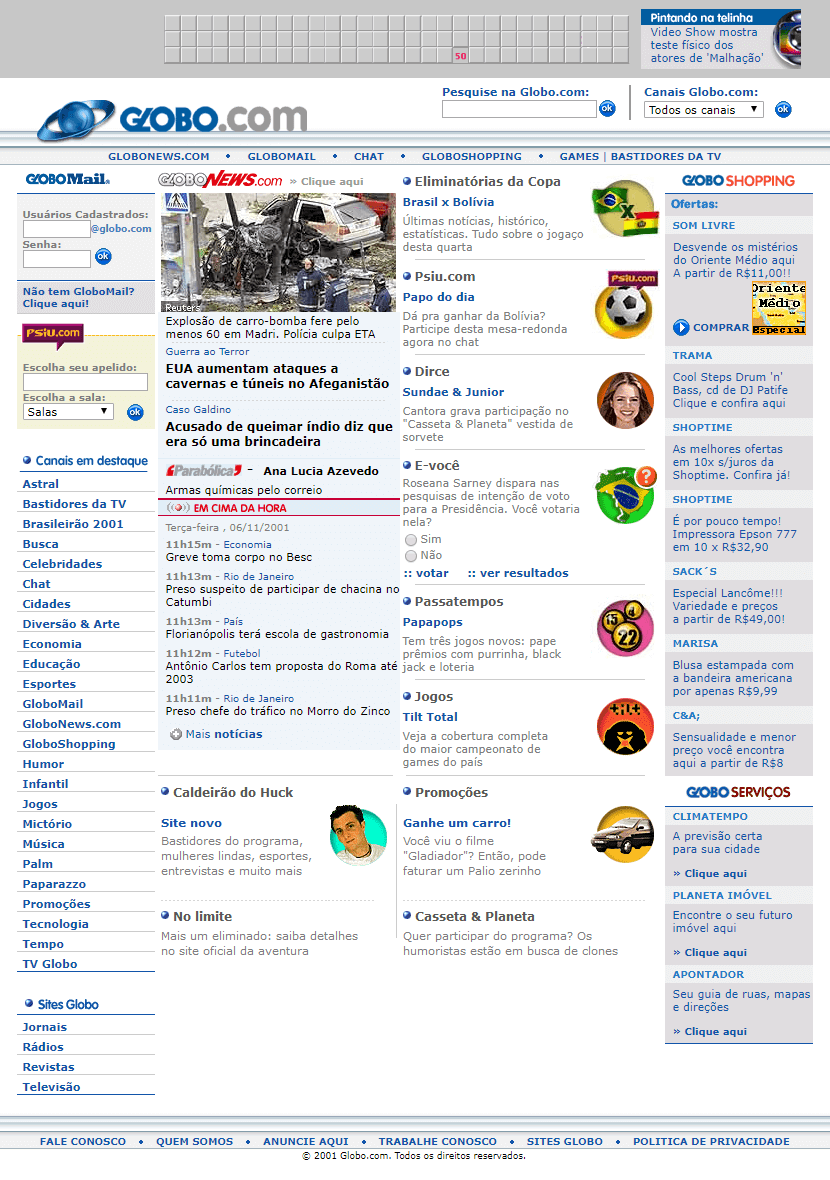 Globo.com website in 2001