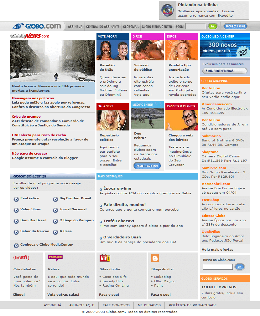 Globo.com website in 2003