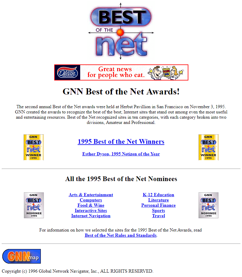 GNN Best of the Net Awards in 1996