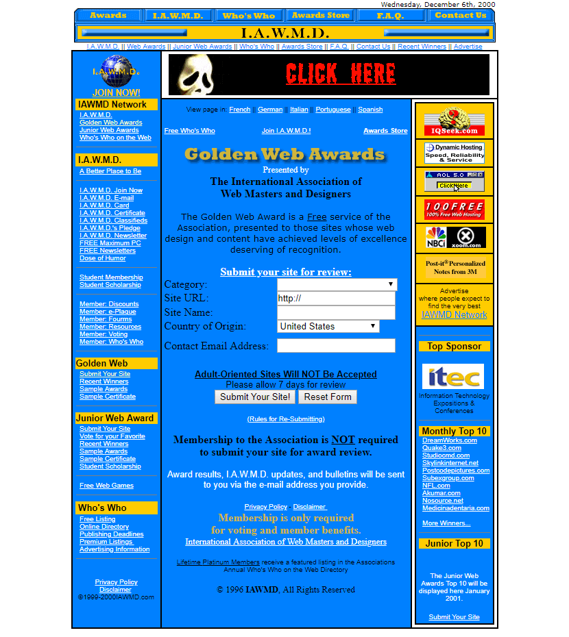 Golden Web Awards in 2000