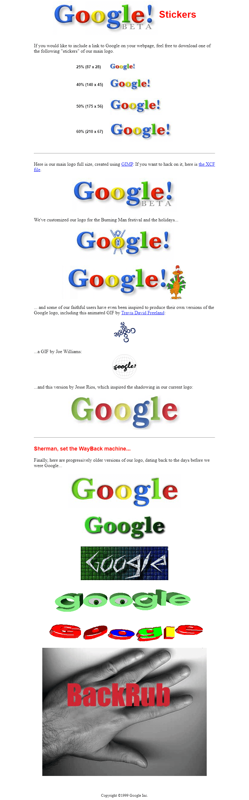 Google Stickers in 1999