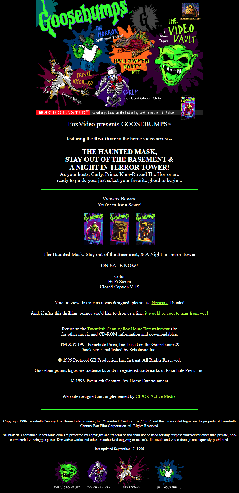 Goosebumps website in 1996