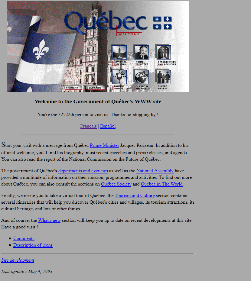 Government of Québec website in 1995