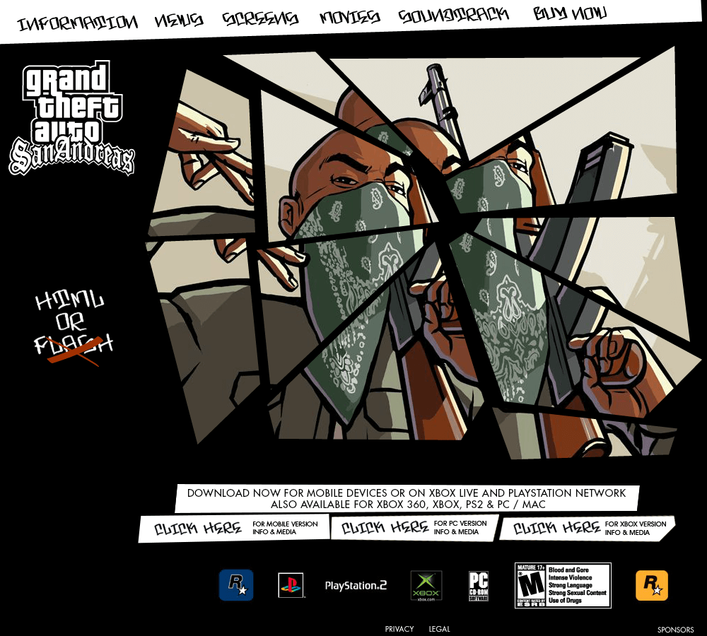 Grand Theft Auto San Andreas flash website in 2004