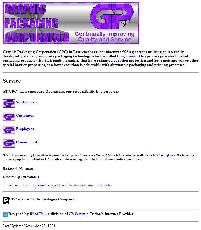 Graphic Packaging Corporation website in 1994