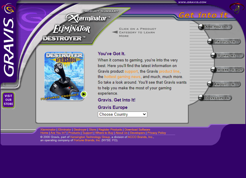 Gravis website in 2001