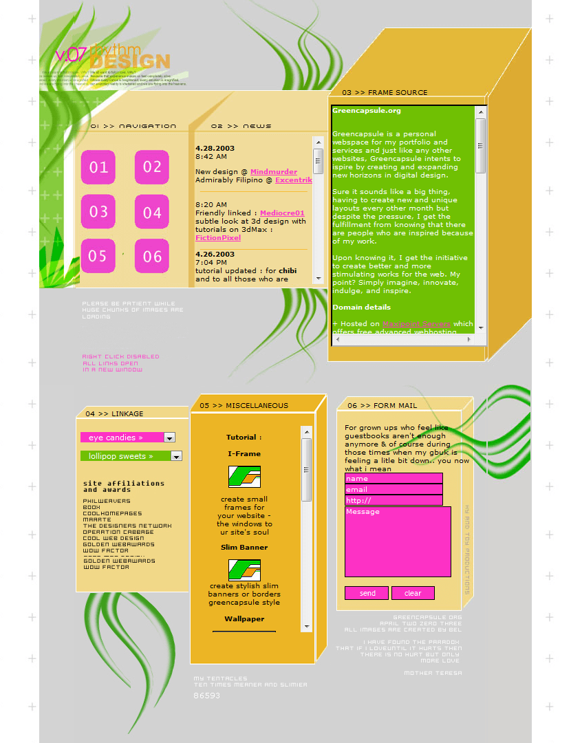 GREENCapsule website in 2003