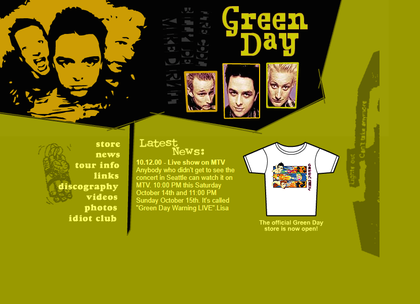 Green Day website in 2000