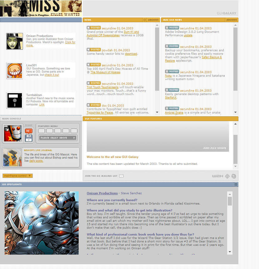 GUI Galaxy website in 2003