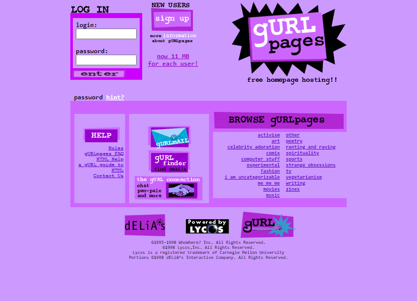 gURLpages website in 1998
