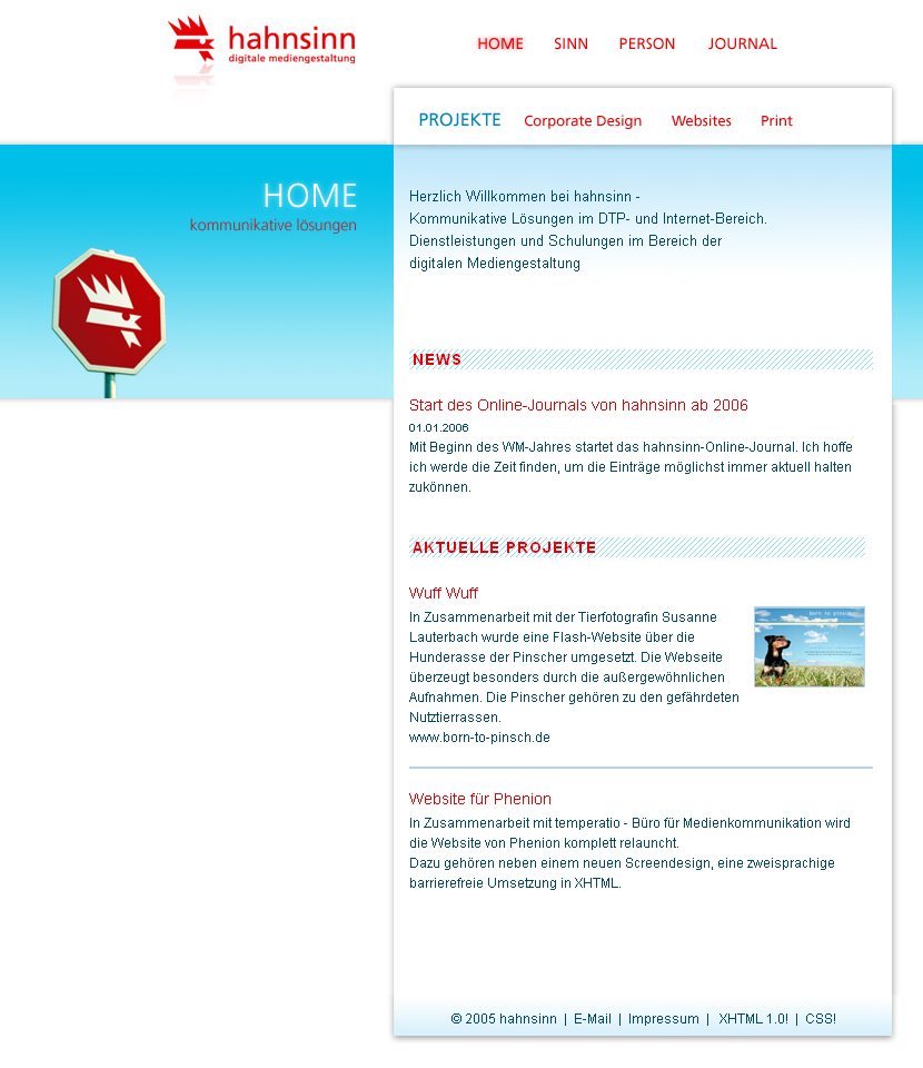 Hahnsinn website in 2006