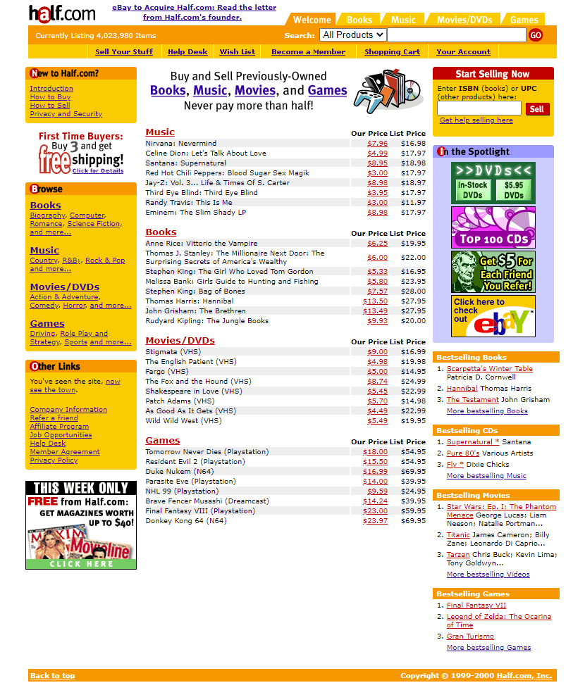 Half.com website in 2000