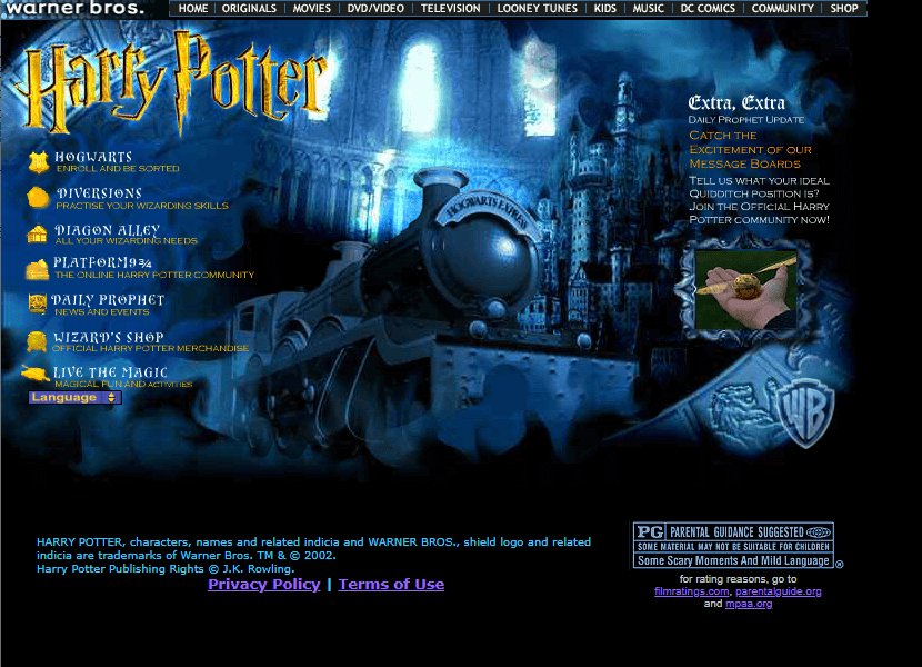 Harry Potter and the Chamber of Secrets flash website in 2002