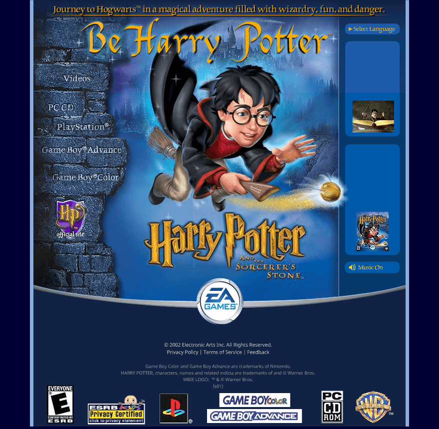 Harry Potter at EA Games flash website in 2002