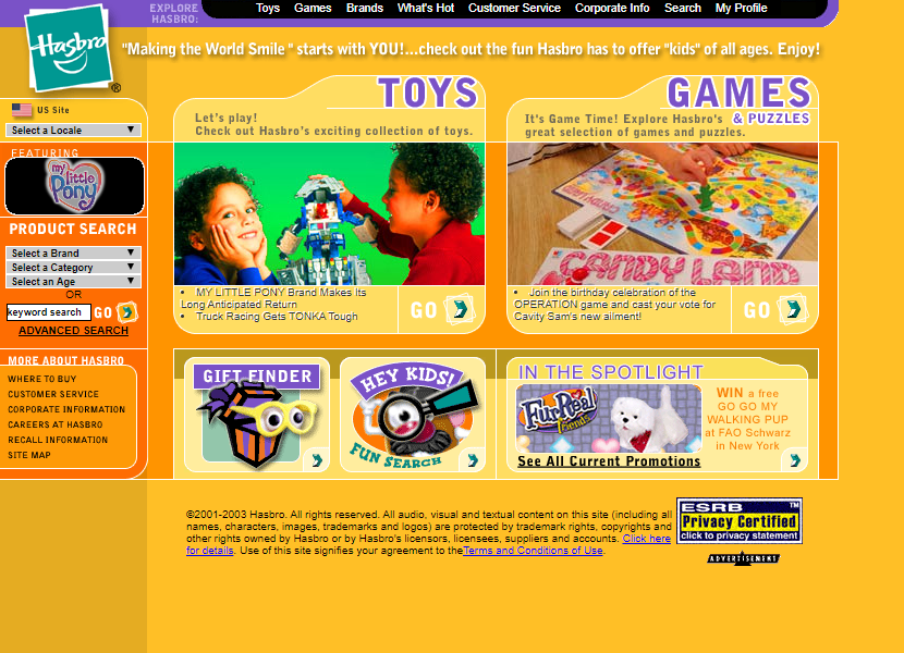 Hasbro website in 2003