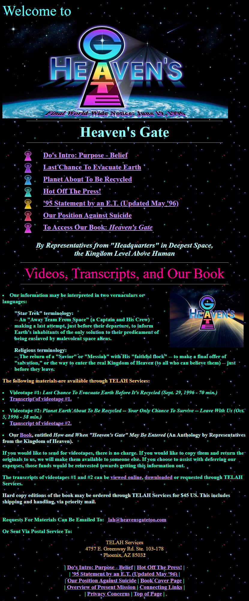 Heaven’s Gate website in 1996