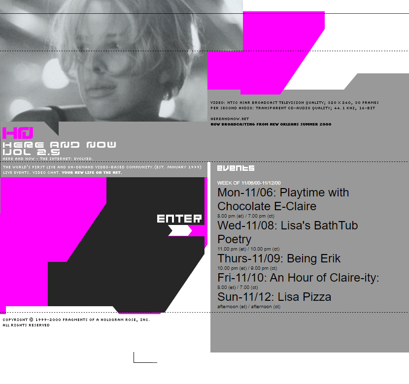 Here and Now website in 2001