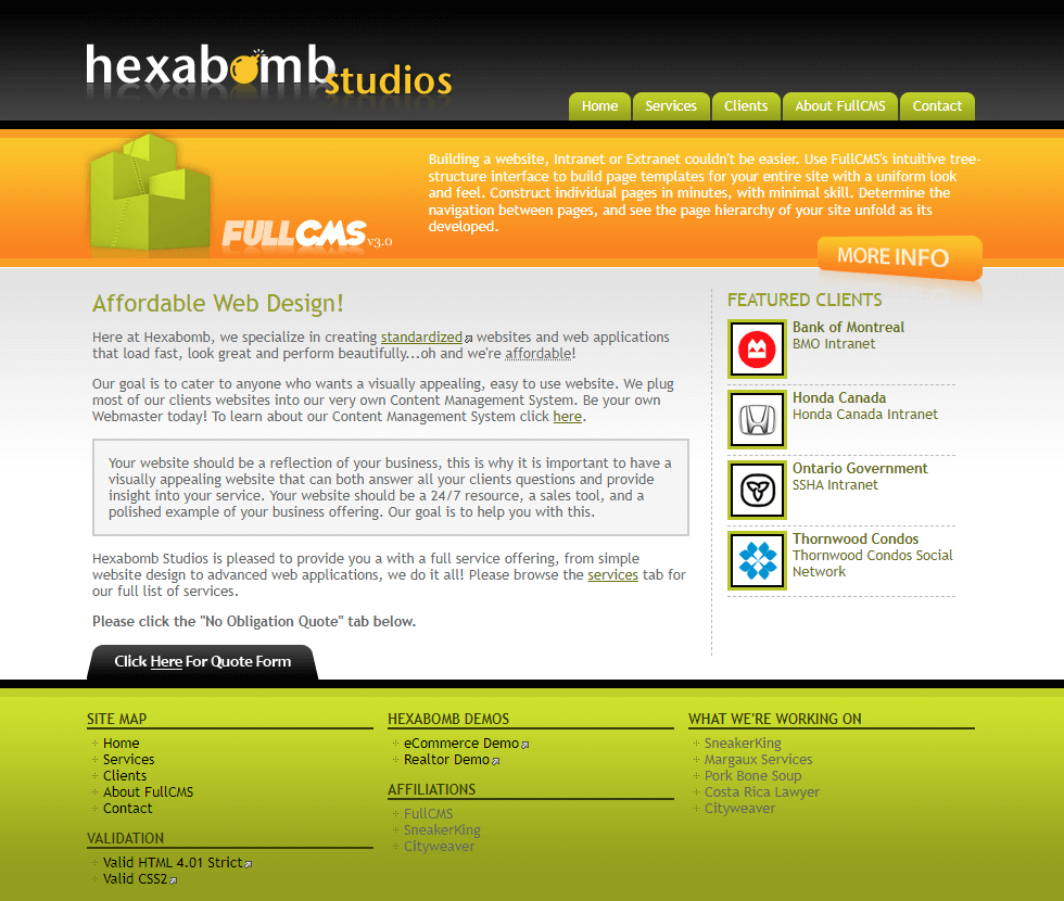 Hexabomb Studios website in 2007