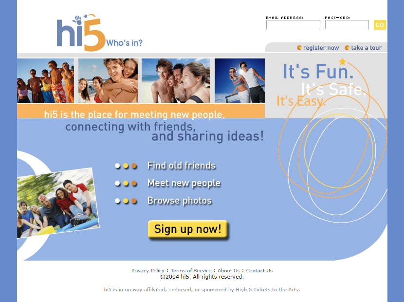 Hi5 website in 2004