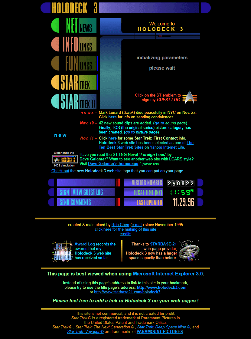 Holodeck 3 website in 1996