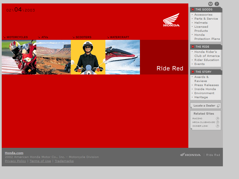 Honda Motorcycles website in 2003