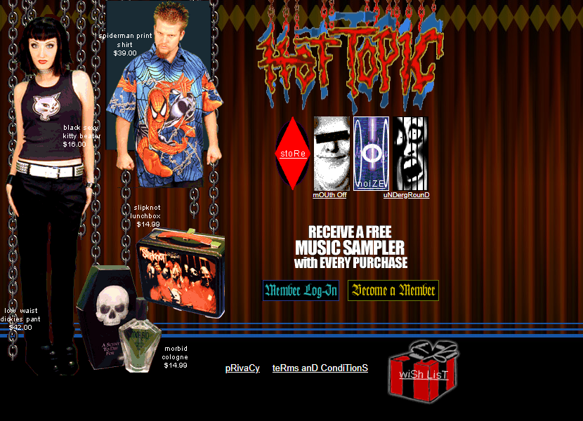 Hot Topic website in 1999