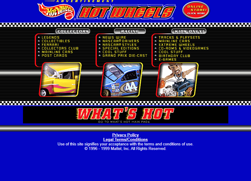 Hot Wheels website in 1999