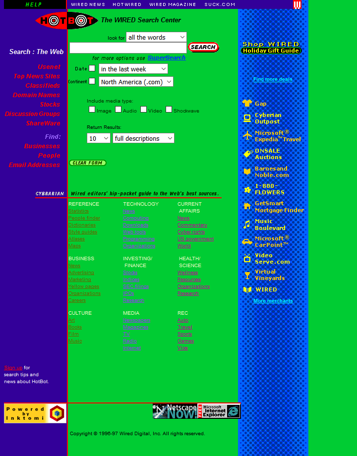 HotBot website in 1997