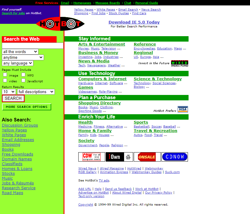 HotBot website in 1999