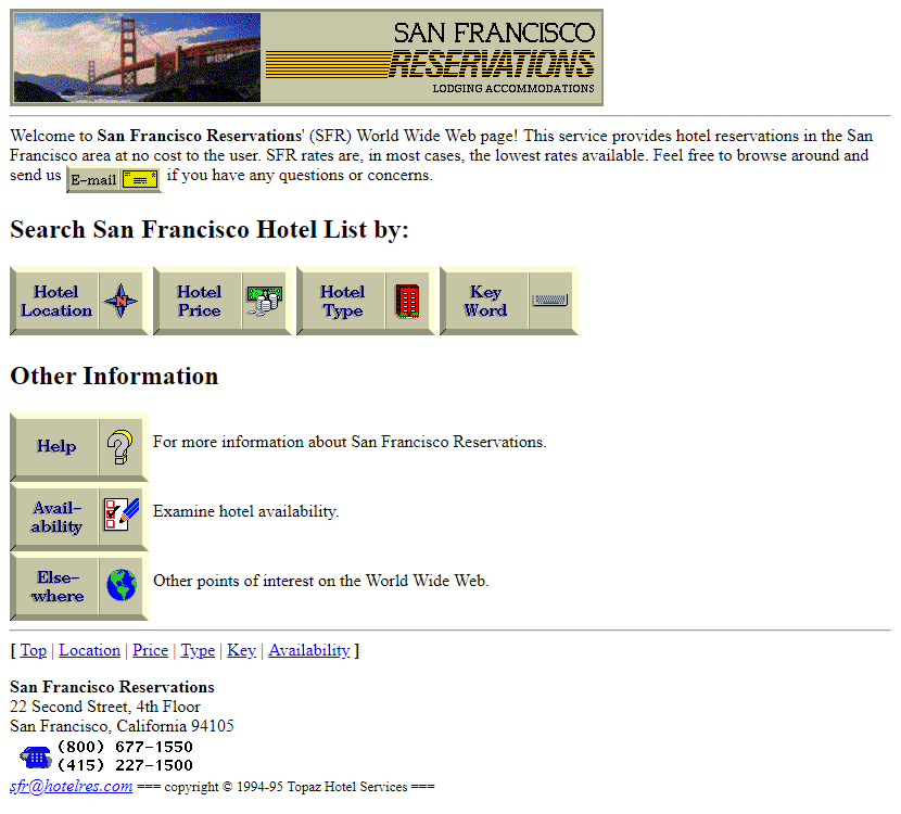 San Francisco Reservations website in 1995