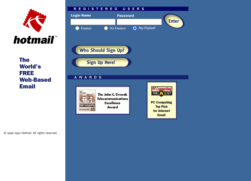 Hotmail website in 1997