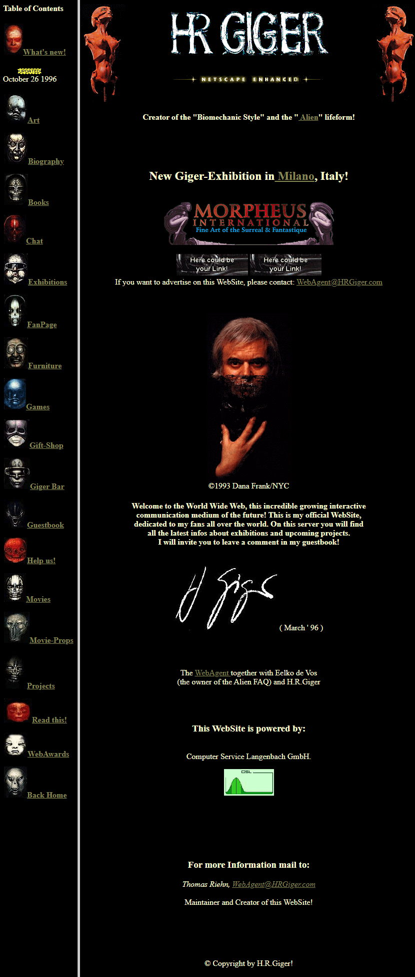 H. R. Giger website in 1996