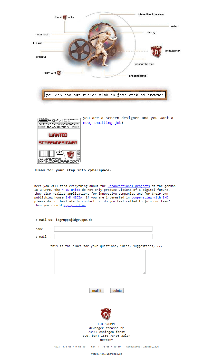 I-D Grupppe website in 1997