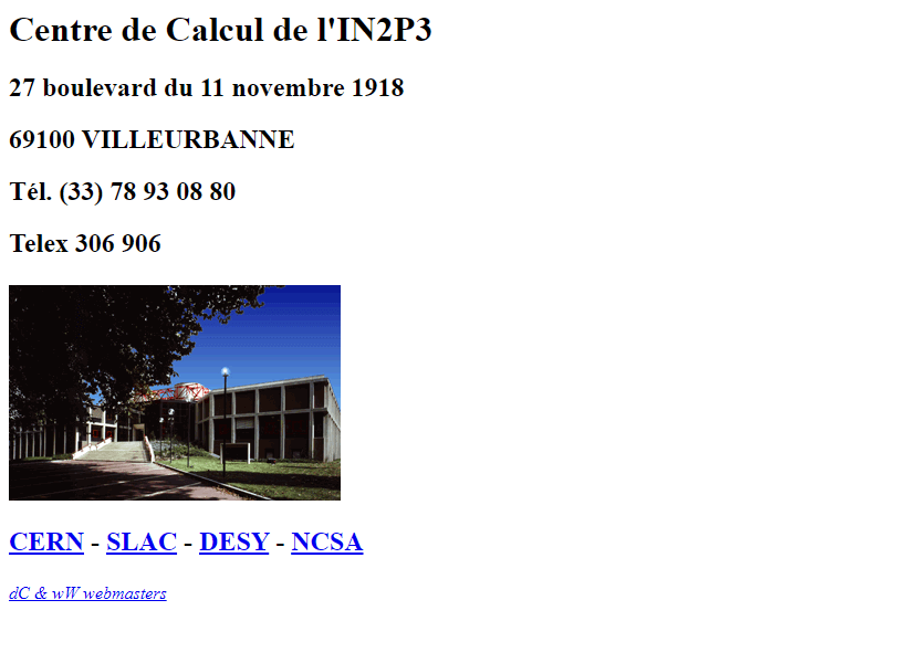 Centre de Calcul IN2P3 website in 1992