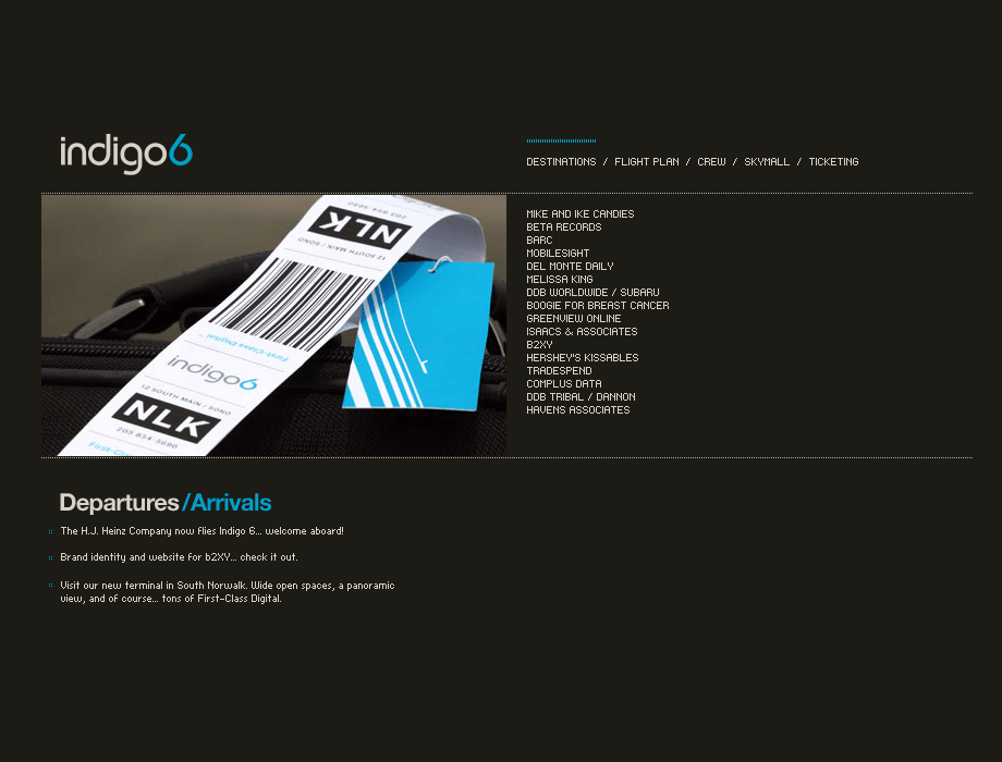 Indigo 6 website in 2006