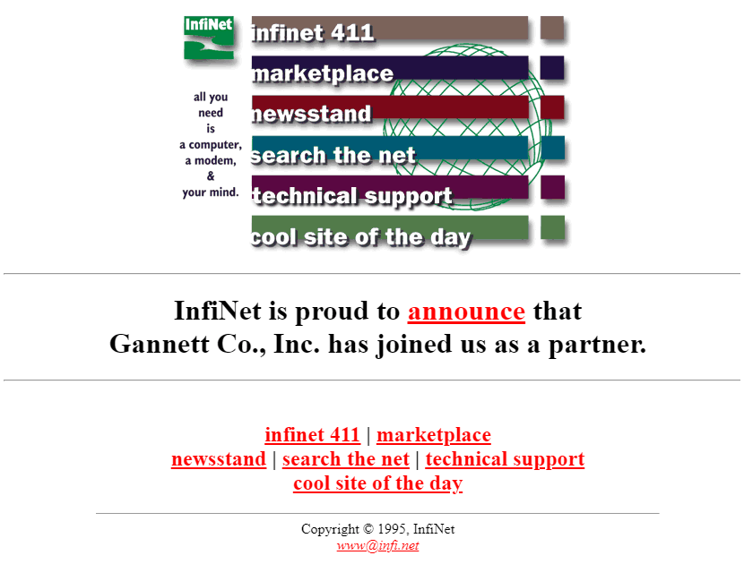 InfiNet website in 1995