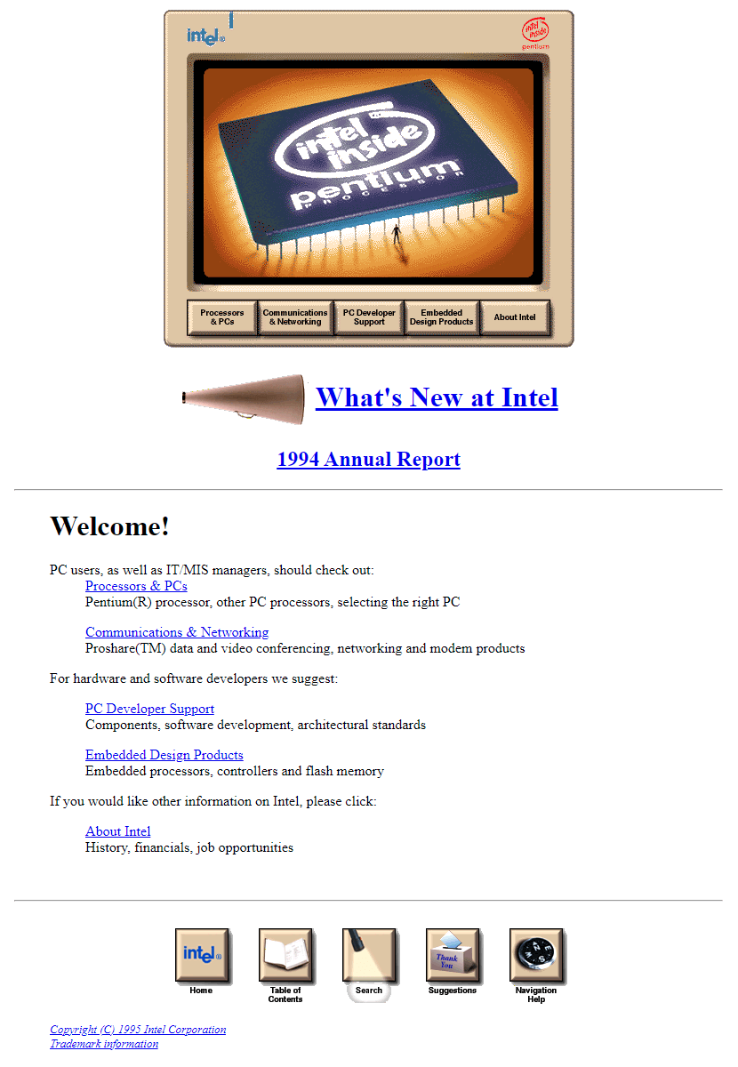 Intel website in 1995