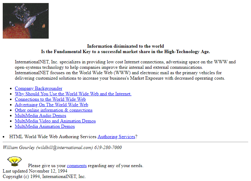 InternationalNET website in 1994