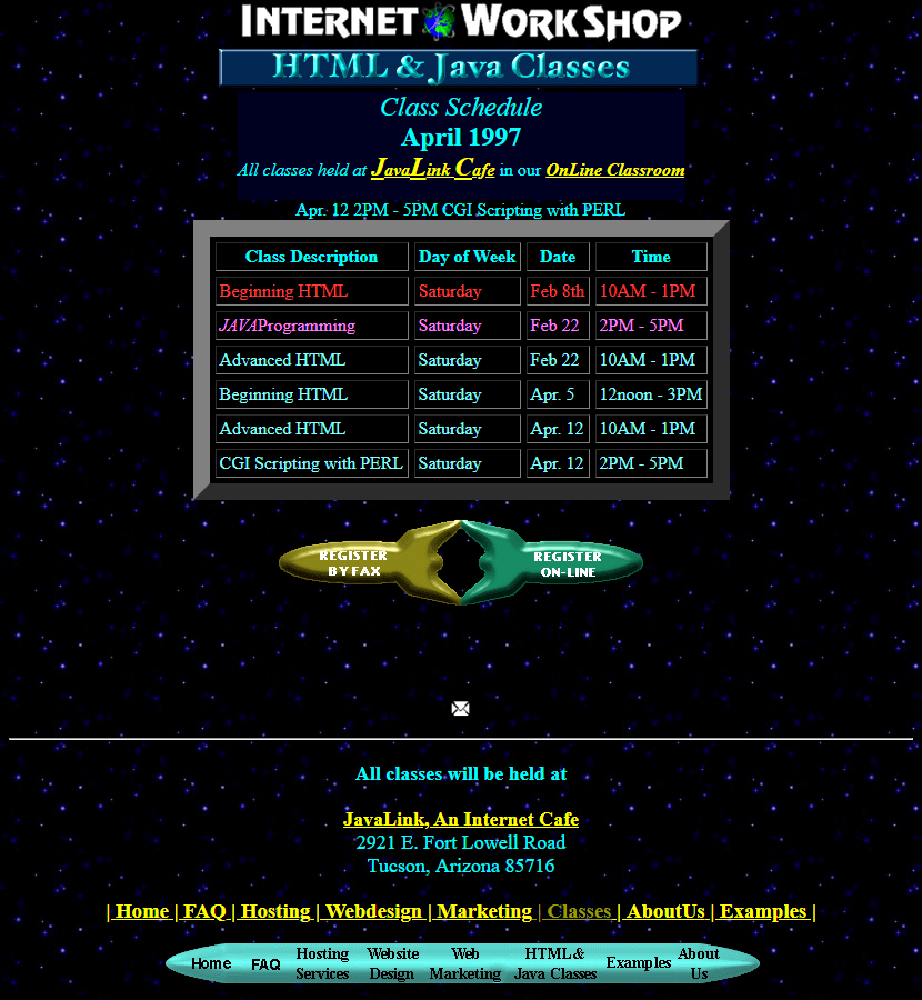 Internet Workshop website in 1997
